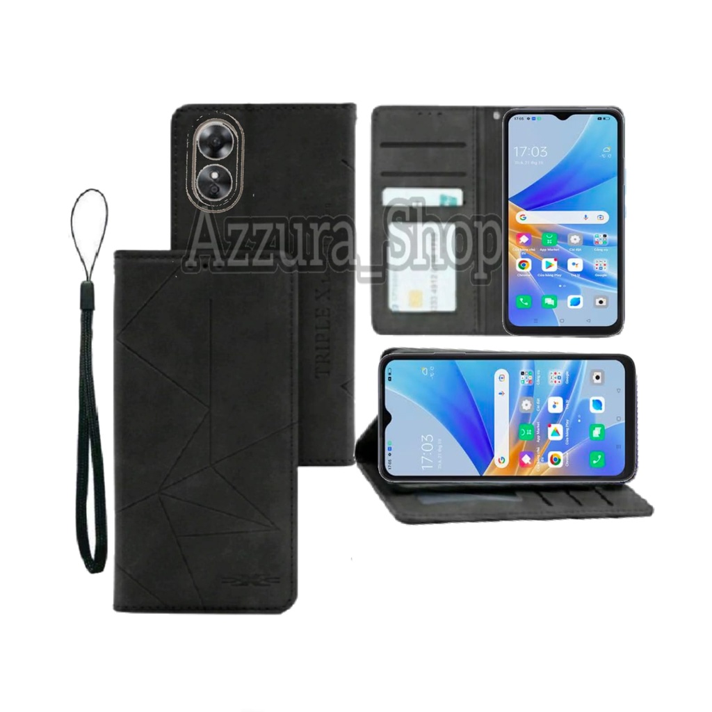 Case Flip For OPPO A17 / OPPO A17K  Dompet MOTIF Flip Cover Leather Premium Casing HP