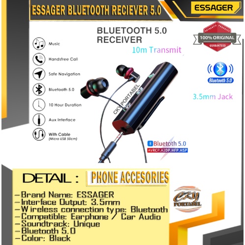 ESSAGER BLUETOOTH 5.0 RECEIVER  3.5 MM JACK EARPHONE ADAPTOR  BLUETOOTH TRANSMITTER