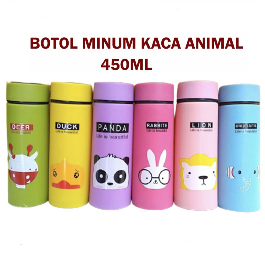 [ Cinicini ] Botol Kaca Animal Botol Minum Stainless Motif