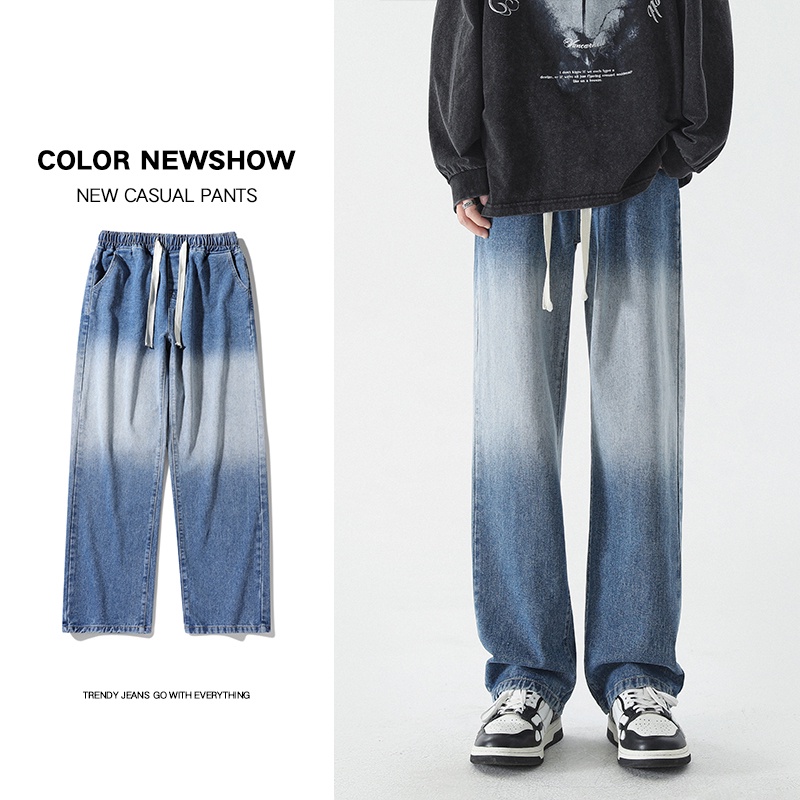 Celana Jeans Pria Celana Denim Panjang Gradient Contrast Cowok Versi Korea Pants K506