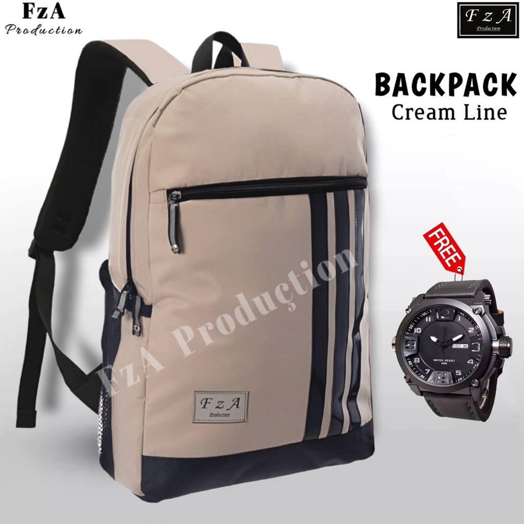 Tas Ransel Gendong Laptop Distro Sekolah Kuliah Pria Wanita Black Murah Original GRATIS Jam Tangan Pria