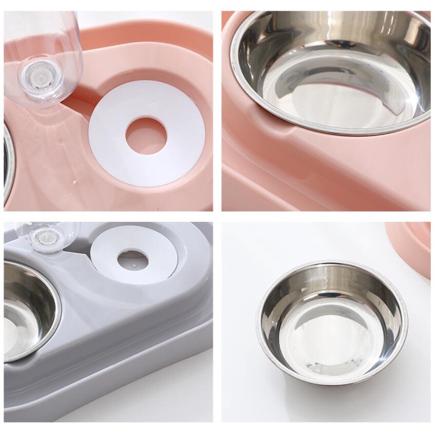Hugopet Pet Feeder Tempat Makan Minum Kucing Anjing Tempat Makan Hewan Otomatis 2 in 1 mangkuk Stainless Steel Auto Water Feeder Dispenser