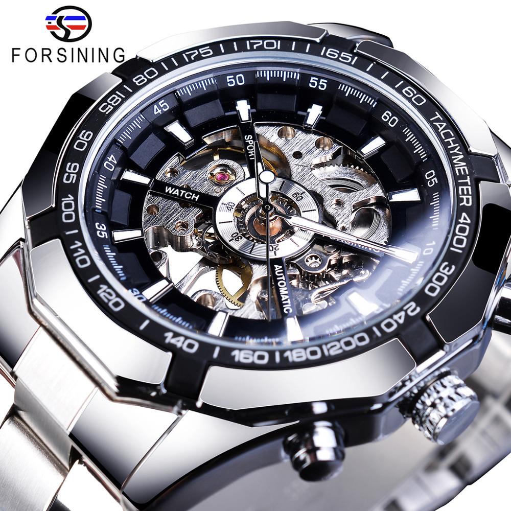 Forsining Men Stainless Steel Waterproof Mens Skeleton Watches Top Brand Luxury Transparan Mekanis O