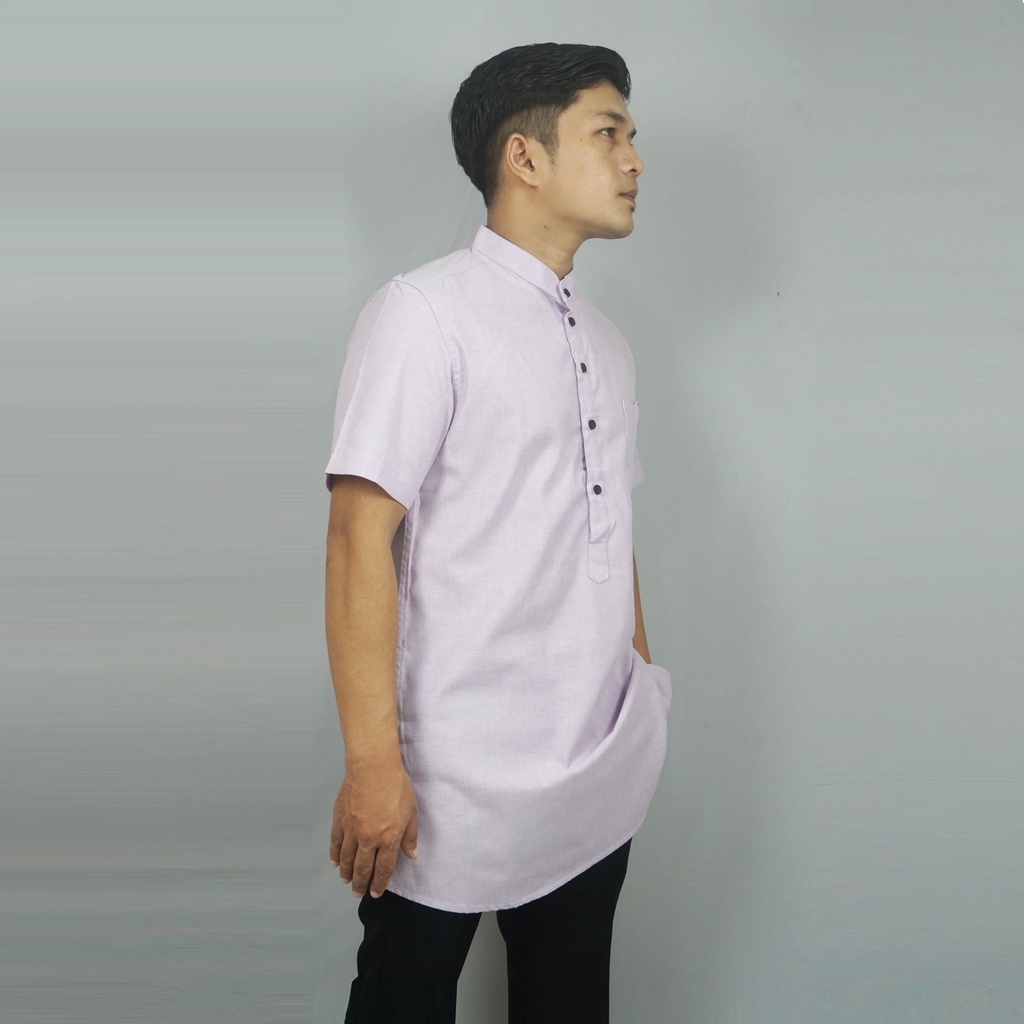 Pakaian Muslim Pria Atasan Koko Kurta Pria Lengan Pendek Lilac