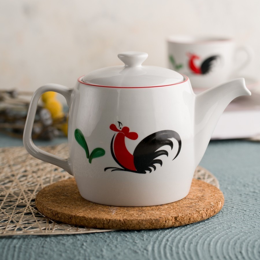 Teko Teh dan Kopi Keramik 800 ML | Motif Ayam Jago Gagang persegi | Tea Pot | Coffee Jug | Harga Sat
