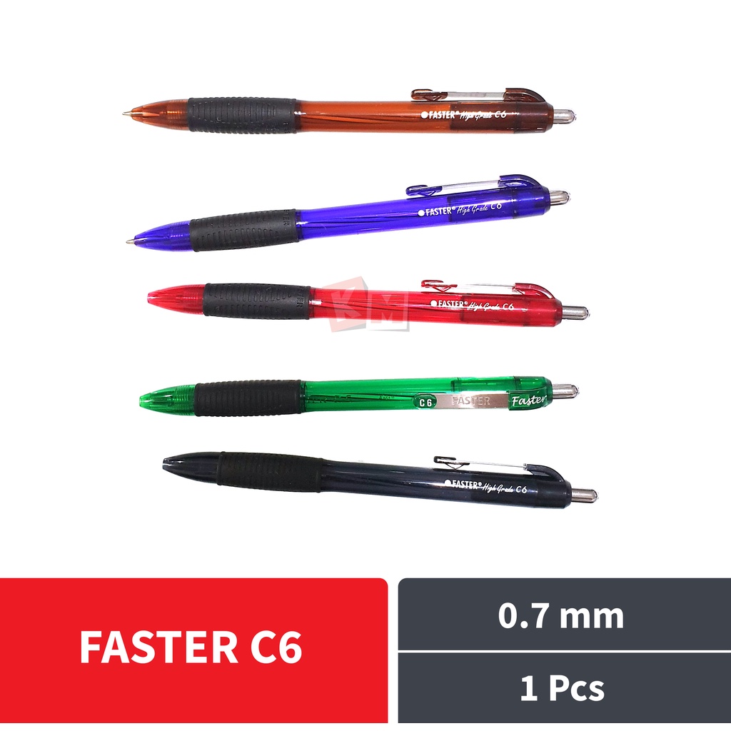 Pulpen Ballpoint Pena Faster C6 C-6 Cetek Extra Fine 0.7 mm Hitam / Biru