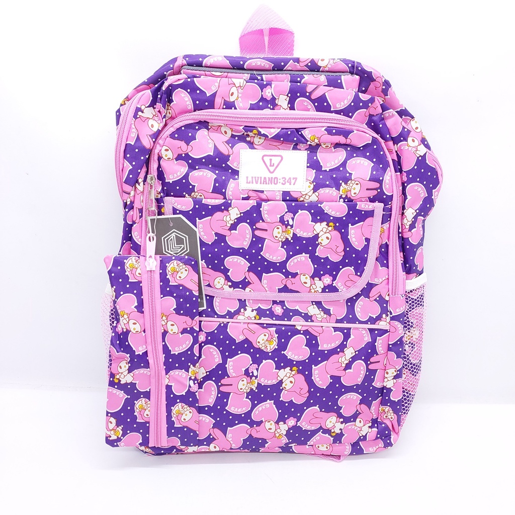 Tas Sekolah Cewek Motif Animasi + Kotak Pensil BESAR MURAH / Tas Sekolah Cewek SD SMP Karakter Animasi kain kanvas + jas hujan /  Tas Sekolah Cewek LIVIANO BARU MURAH / Ransel Sekolah POLO Karakter ANIMASI MURAH / Tas Cewek Motif animasi + kotak pensil