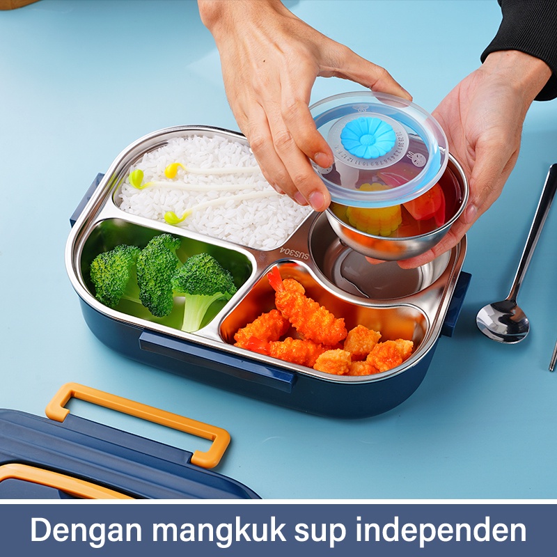 Letyeah &amp; Kaizenliving Kotak Makan free Mangkuk Sup Stainless /Lunch Bento Box Stainless Anti Tumpah