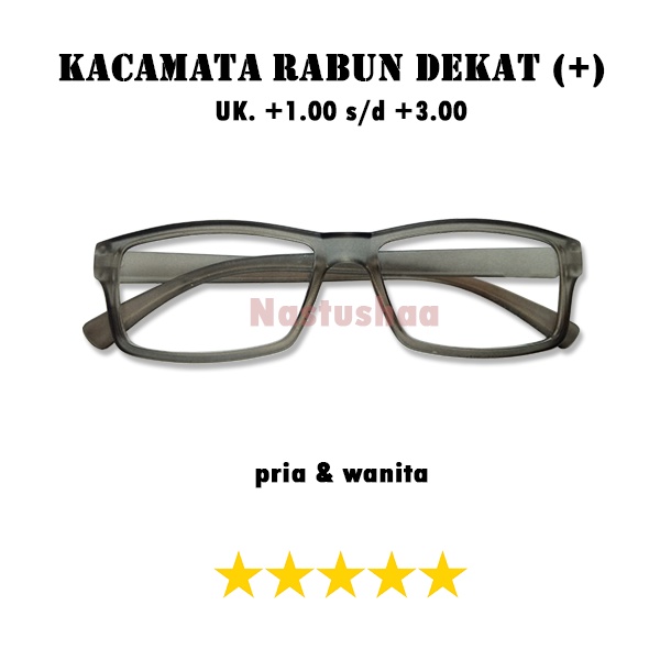 Kacamata Plus Baca Uk. +1.00 s.d +3.00 Untuk Pria Wanita Bingkai Persegi Panjang Warna Abu-abu Doff Kacamata Rabun Dekat Unisex NOCASE