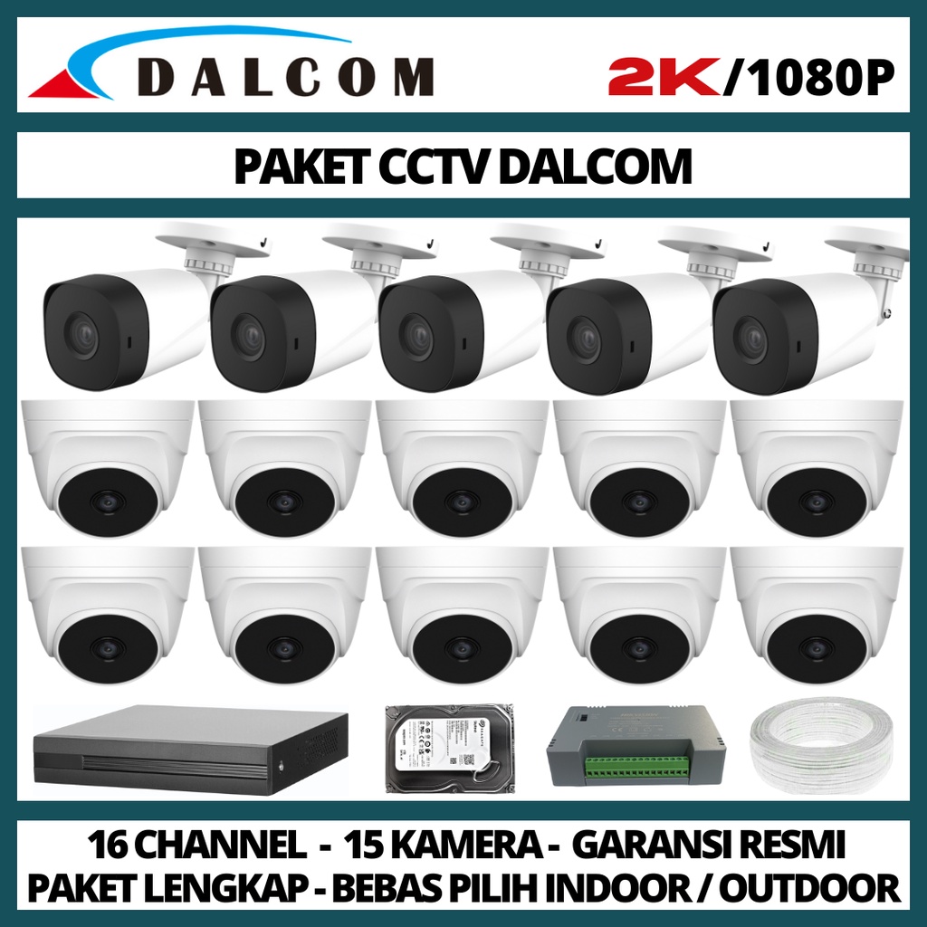 PAKET CCTV DALCOM 16 CHANNEL 15 CAMERA 2K 1080P KAMERA