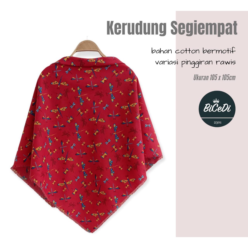 Hijab Segi Empat Motif Voal Cotton 105cm x 105cm Jahit Tepi Neci | Kerudung Jilbab Segiempat Motif Katun Rawis