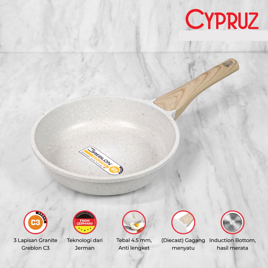 Cypruz Fry Pan White Granite Diecast 24 cm
