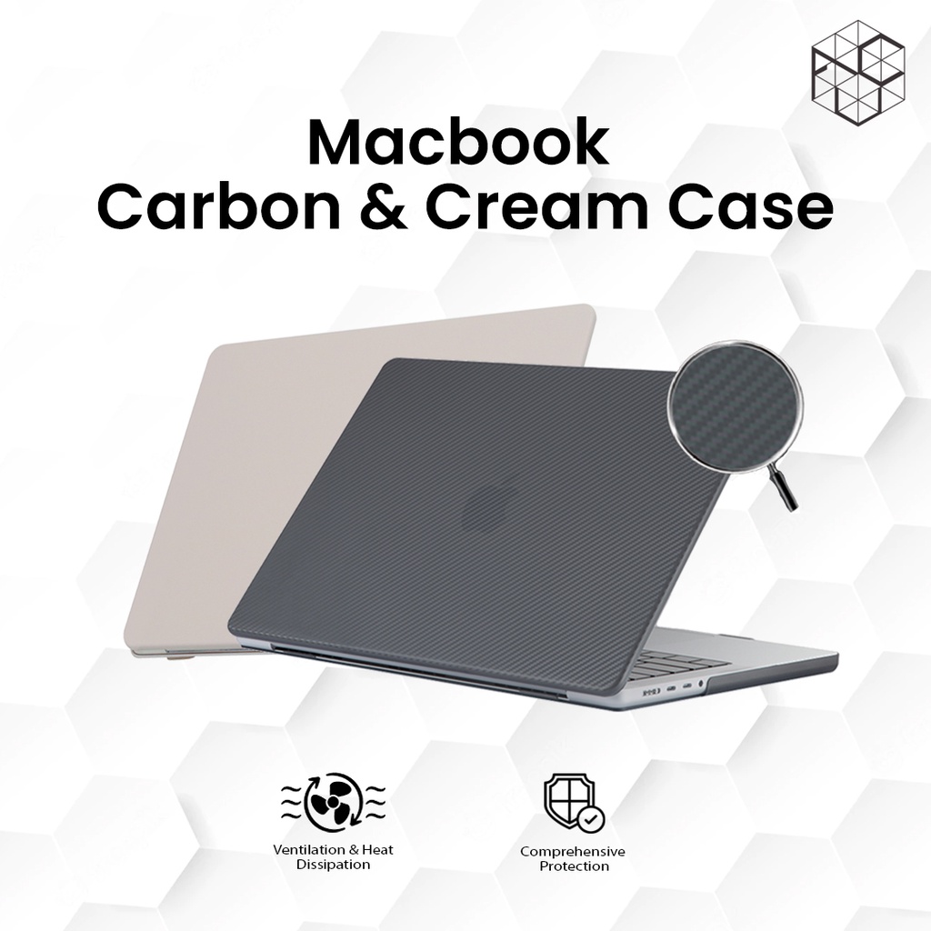 Macbook Carbon and Cream Hard Case Pro 13&quot; Air 13&quot; Air 13.6&quot; M1 M2 A1706 A2338 A1932 A2337 A2681