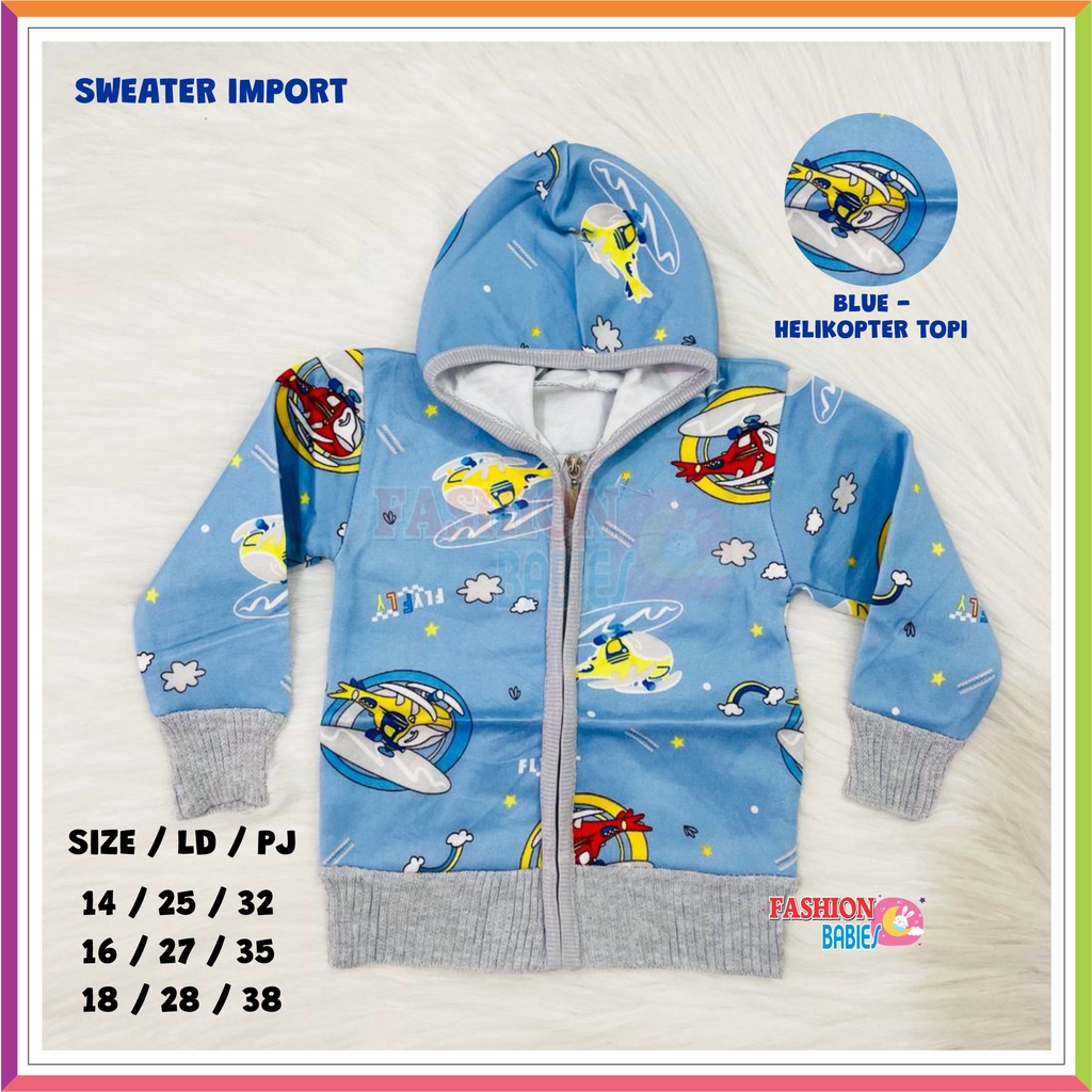 ❤ Fashionbabies ❤ SWEATER IMPORT KARAKTER TOPI ANAK