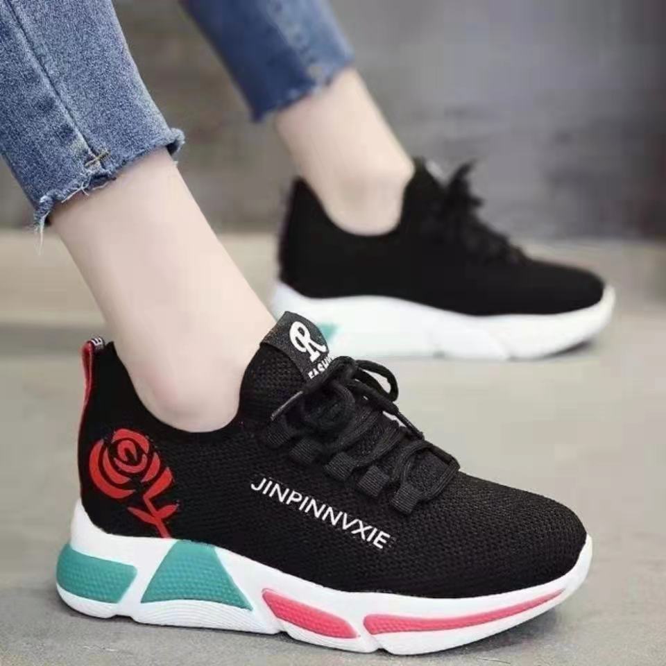 Gobra ♕ SEP025 (Tanpa Kotak) Sepatu Sneakers Wanita Putih Hitam Hijau Bunga Sporty Model Korea Fashion Casual Sport Olahraga Import COD