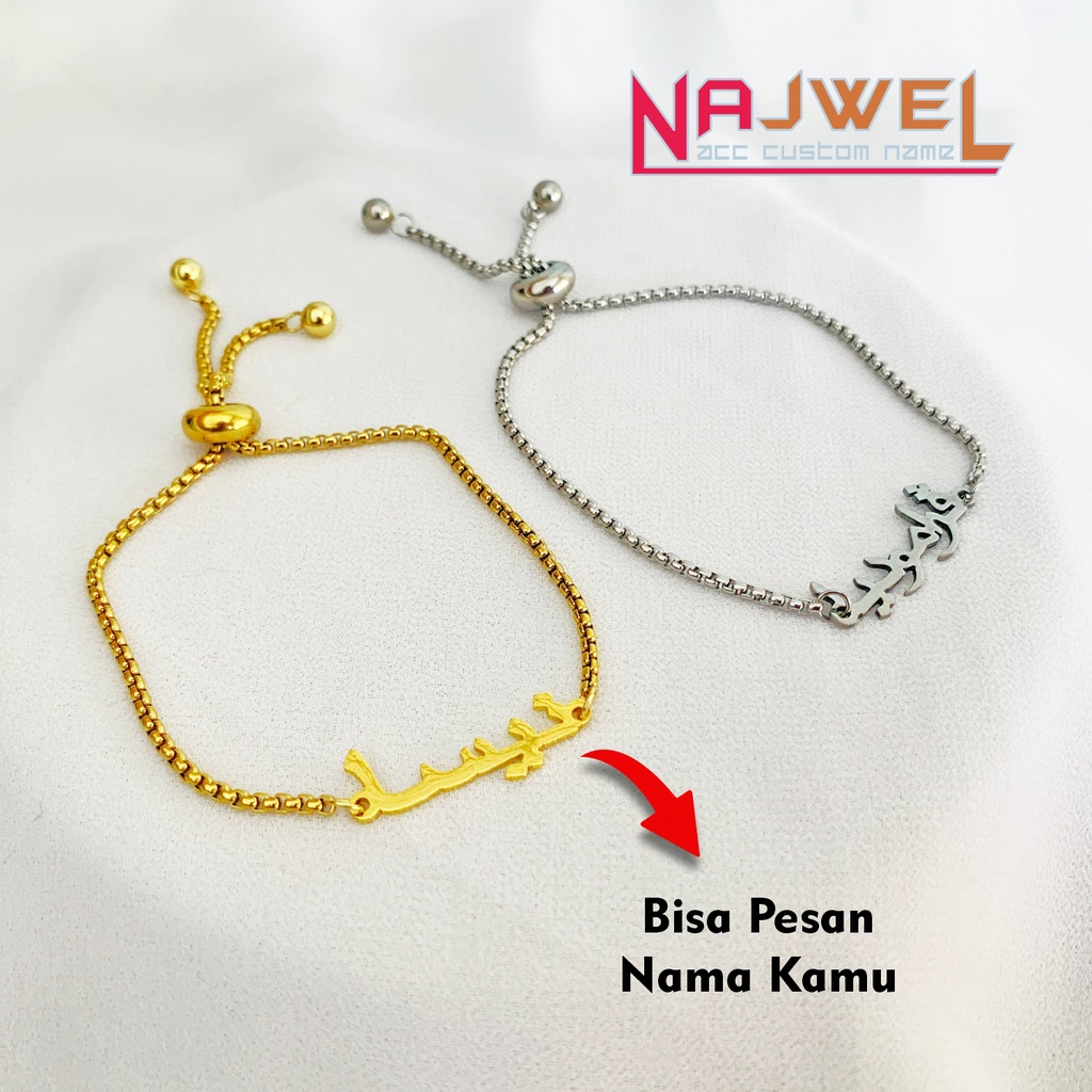 Gelang Serut Custom Nama Huruf Arab Titanium Aksesoris Fashion Wanita Trendi