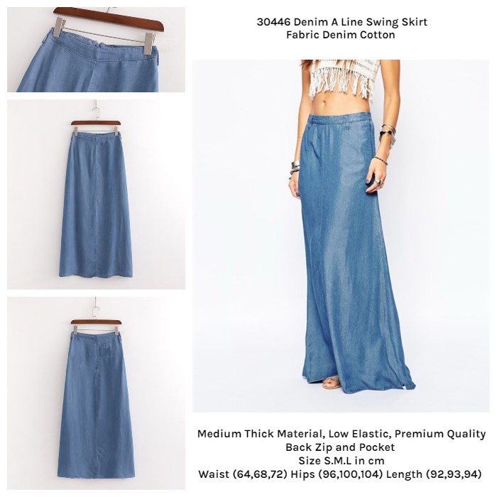 30446 Rok Denim Rok Panjang Rok Jeans Denim A Line Skirt