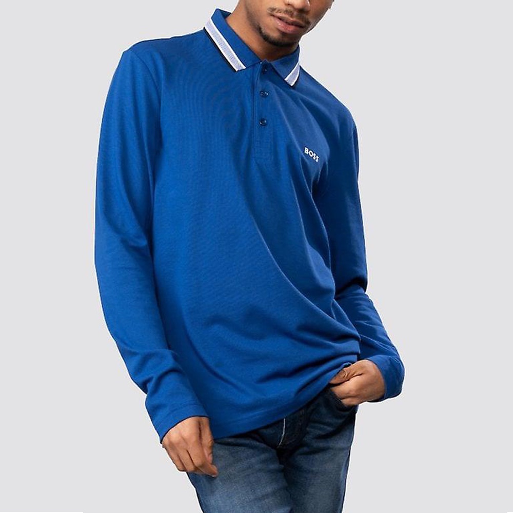 Hugo Boss SS23 Plisy Regular Long Sleeve Polo Shirt Blue