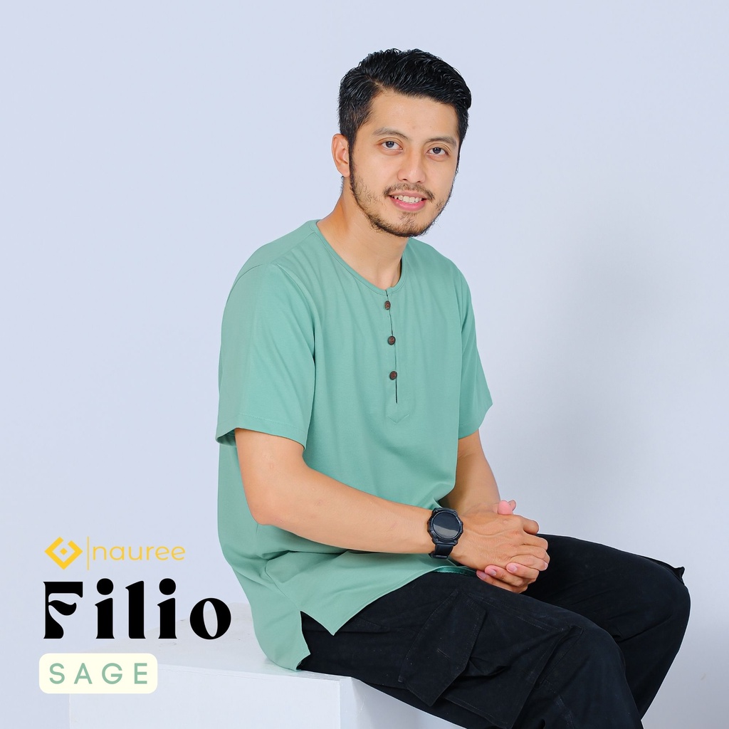 Nauree - Baju Koko Kurta Filio Pria Dewasa Tebal Premium Lengan Pendek Modern Bahan Kaos Cotton Combed 24s Polos Adem Nyaman Jahitan Rapih Halus Serap Keringan Atasan Muslim Formal Casual