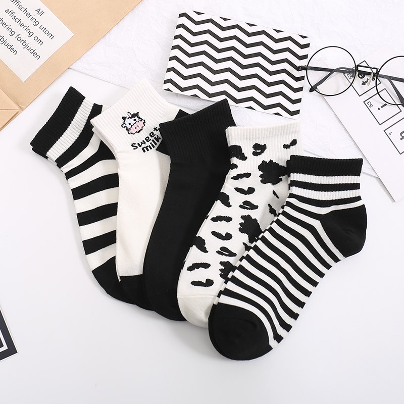 MMM Kaos Kaki Wanita Korea Motif Cow 6666 Kaos Kaki Pendek Fashion Korean Unisex Atas Mata Kaki Karakter Sapi Ankle Socks Korean Model Simple Cute