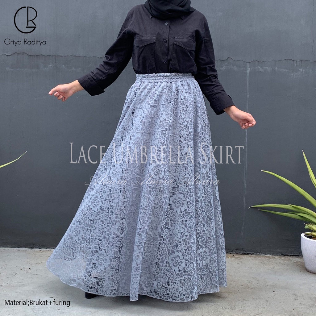 Rok Panjang Wanita Payung Muslimah  Pesta Brokat Lace Umbrella Skirt Griyaraditya Almira