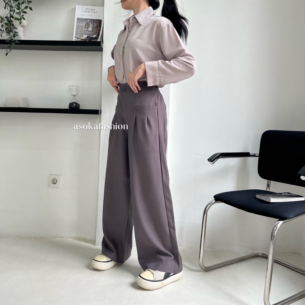 ASOKA Katya Pants 1970 - Celana Wanita Cullote Pocket - Wide Leg Pants - Loosepants