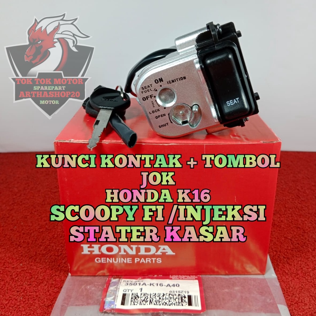 KUNCI KONTAK satu set + Tombol Jok K16 ASLI ORIGINAL Motor HONDA SCOOPY FI / INJEKSI STATER KASAR VE