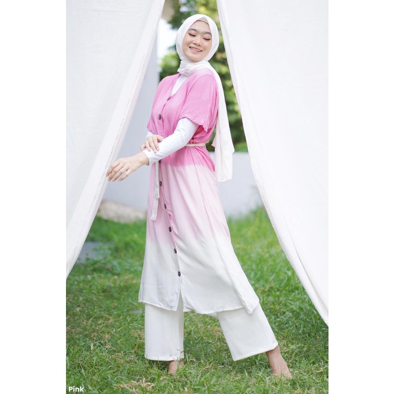 JANE COLLECTION || Maxi Dress Casual Tie Dye Ombre Katun Rayon Polos Jumbo XXL Free Belt Kancing Legian Dress Pantai OOTD Bali Flowy Putih V Neck