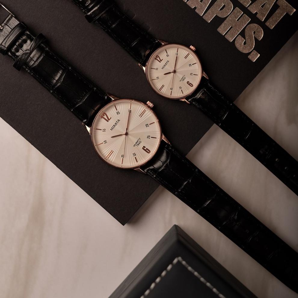 HOT SALE MIRATA JAM TANGAN COUPLE ORIGINAL MIRATA PRIA-WANITA BAHAN TALI KULIT WATER RESISTANT