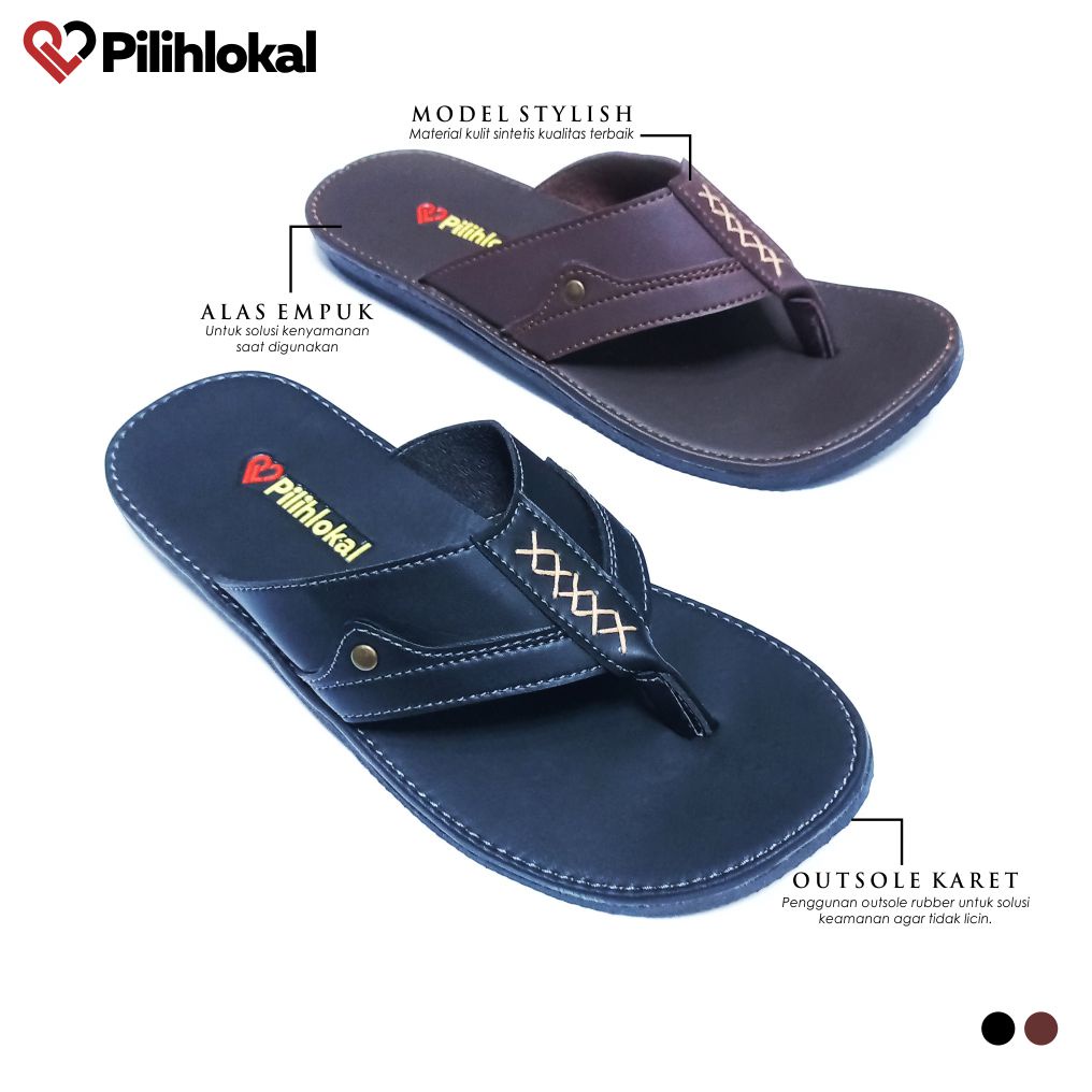 Pilihlokal - Sandal Kulit Pria Dewasa Casual Terbaru 2023 Model Jepit Distro Ukuran Besar Jumbo - Sendal Capit Cowok Remaja Kekinian Bahan Karet Tebal Anti Licin Lentur Murah Terlaris - Alas Kaki Laki Laki Kasual Untuk Undangan Lebaran Warna Hitam Coklat