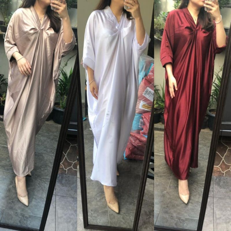 ARIEL GAMIS KAFTAN LEBARAN OVERSIZE DRESS PANJANG ATASAN WANITA SATIN SILK PREMIUM (AMD)