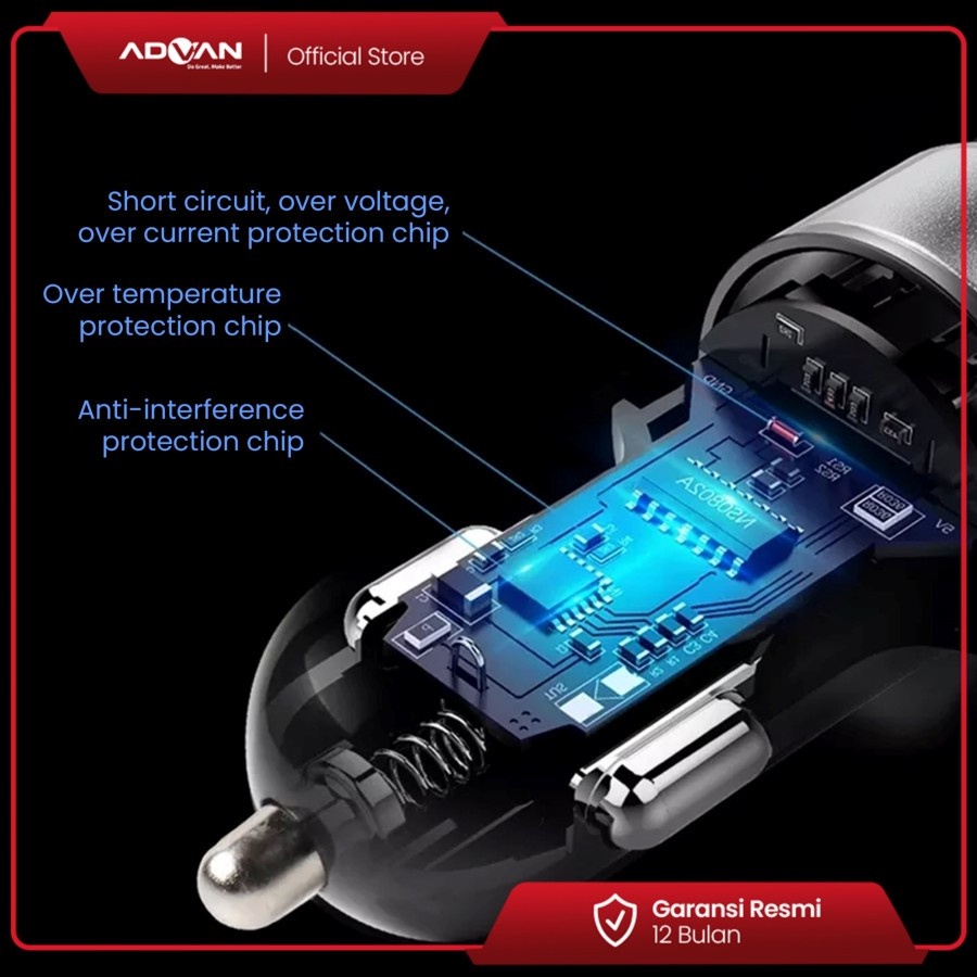 Car Charger Advan StartGo CC30A 18Watt 2Port USB A&amp;C 3 Ampere (H-406D)