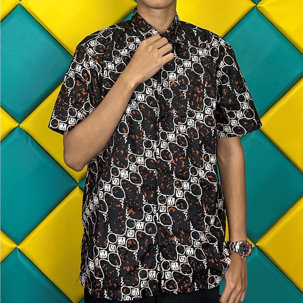 BSWART Batik HRB026 kenongo kemeja panjang anjani biru Pekalongan M L XL Batik Pria MURAH Modern Grosir