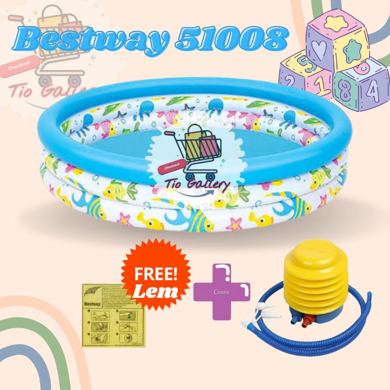 Kolam Renang Anak dan Bayi Bestway 51008 uk 102 x 25cm - Paket Kolam Mandi Bola Free Lem