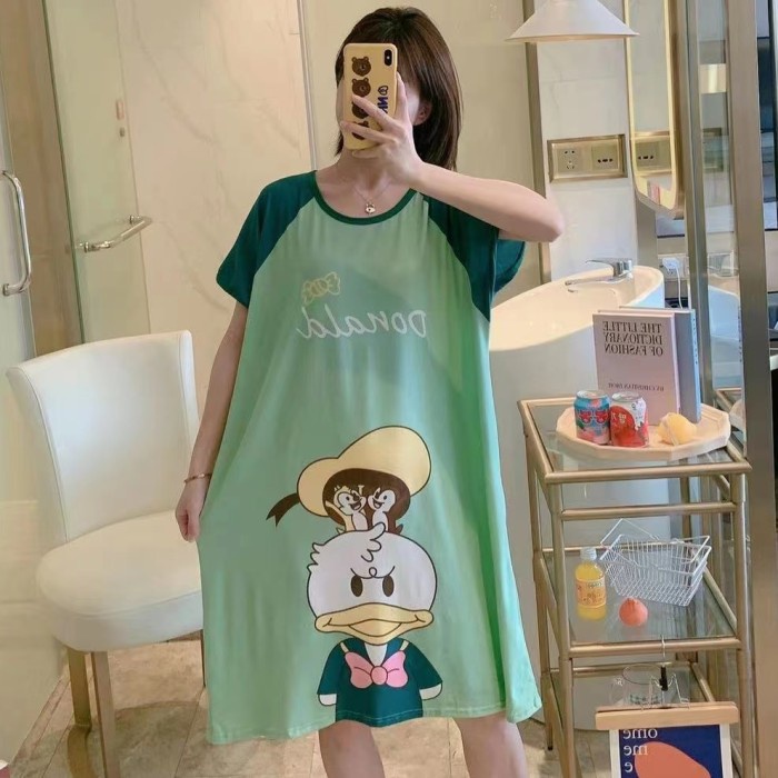 daster panjang AJWPedia Daster Kekinian Jumbo Wanita Karakter Lucu LD 120 Donald Green K6O3 premium 