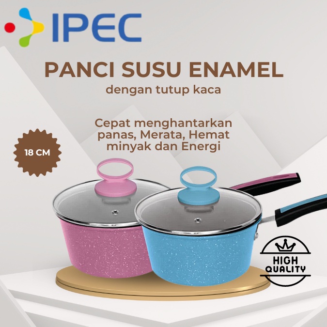 Panci Susu Enamel anti lengket tutup Kaca 18 cm 4118