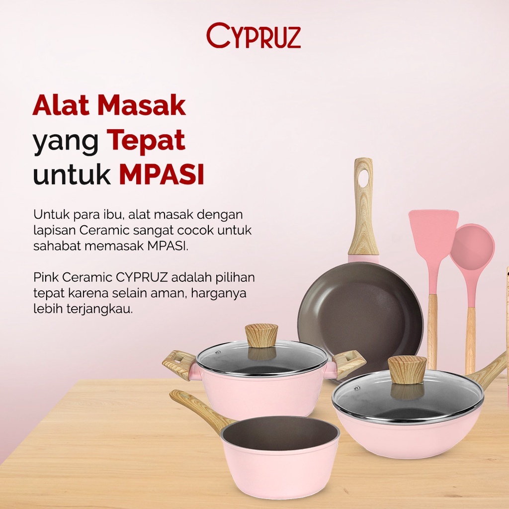 Cypruz Pink Ceramic Fry Pan / Wajan Penggorengan Anti Lengket