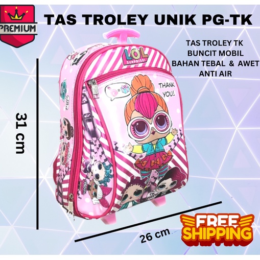 COD ~ TROLI + RANSEL MULTIFUNGSI Tas Troley Sekolah Anak PG BUNCIT Karakter Tas sekolah tas mobil tas bus tayo cars frozen minino bt21 spiderman avenger among us lol tsum TROLI GENDUT tk/pg