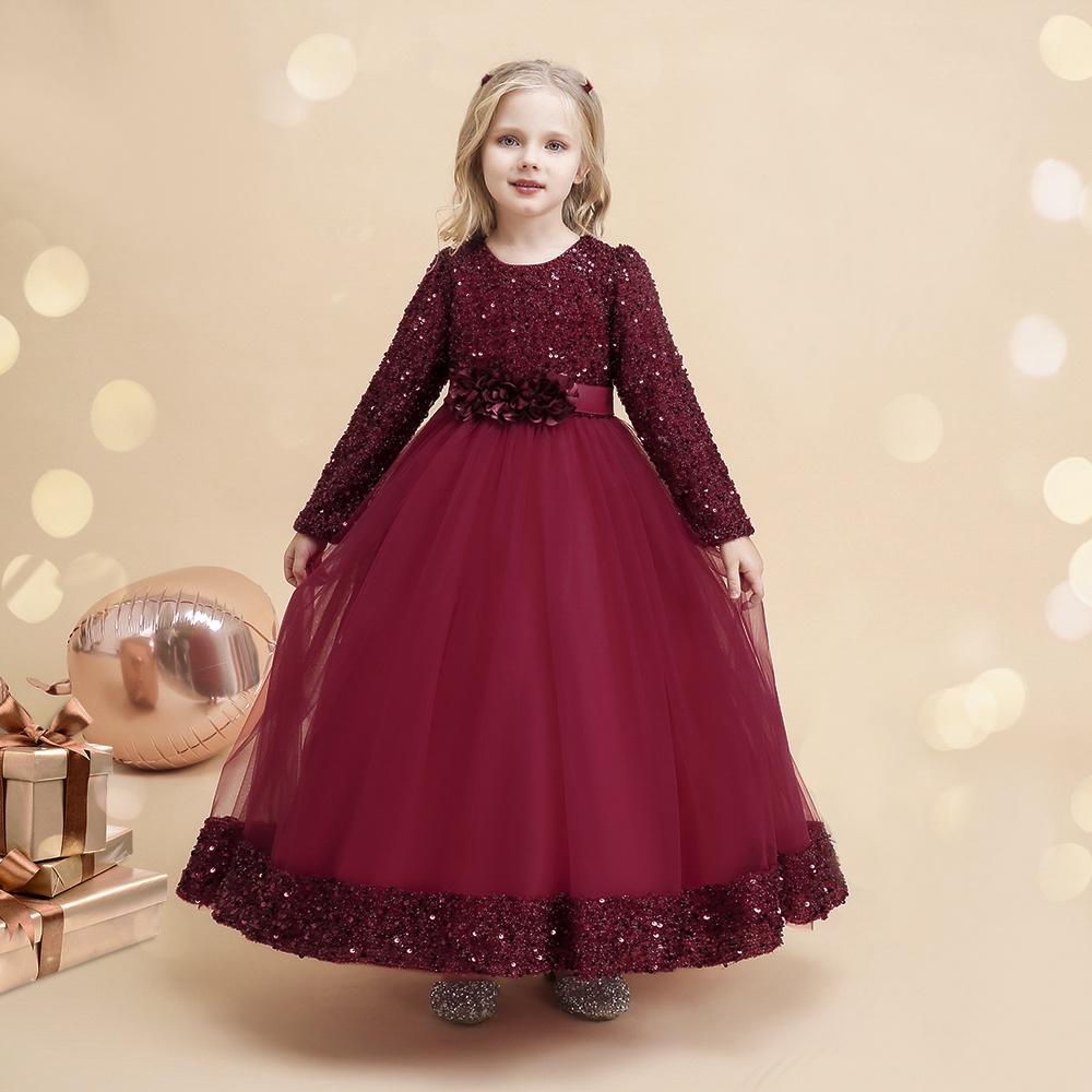 [Brandedbaby] 6T-15T LONG DRESS PESTA ANAK PEREMPUAN SEQUIN TUTU / DRESS PESTA ANAK PEREMPUAN LENGAN PANJANG IMPORT / GAMIS LEBARAN ANAK PEREMPUAN IMPORT BLINK2