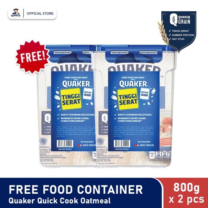 

[Ready Stock]bisa COD Quaker Quick Cook Oatmeal 800G Free Food Container Twin Pack