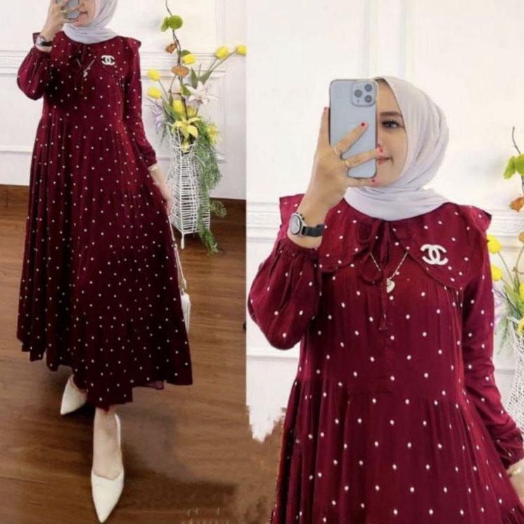 {AGM.15Ma23ν} DRESS KANIA// GAMIS RAMPEL MOTIF POLKADOT/ MIDI DRESS POLKA KEKINIAN TERBARU// GAMIS L