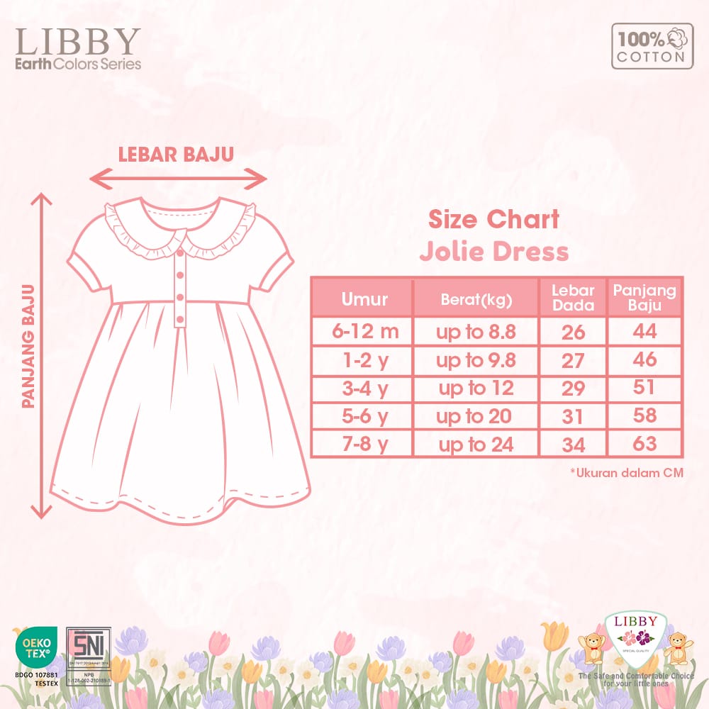 LIBBY Jolie Dress size 6 bulan-8 tahun Cotton Earth Color Series Dress Bayi Anak Fashion Anak Perempuan