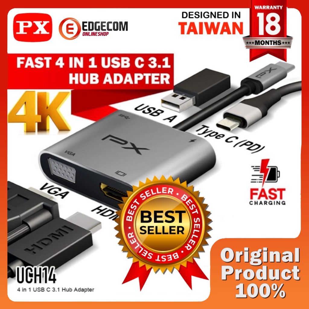 Type C 3.1 to HDMI VGA USB Hub Converter Adaptor 4 in 1 4K PX UCH14