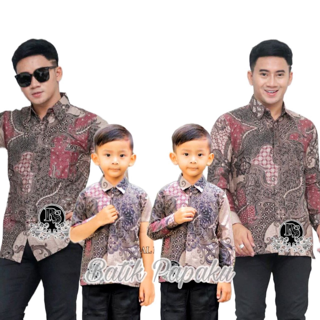 Kemeja Batik Anak Laki-Laki Lengan Panjang Batik Ayah dan Anak Cowok warna Dusty Pink
