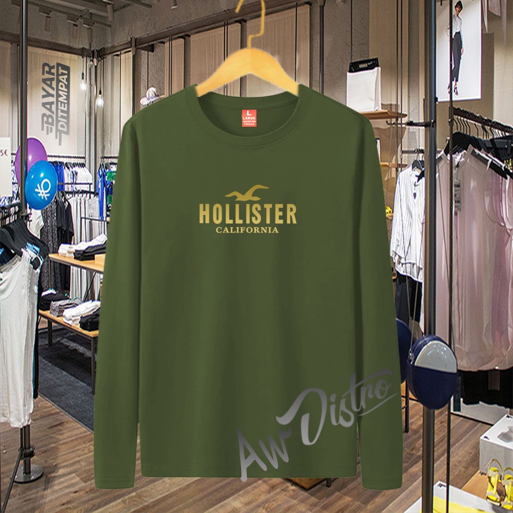 COD Baju Kaos Distro Holloster Text Gold Premium Quality Lengan Panjang Kaos Tulisan Kaos Kata-Kata Kaos Sablon Big Size