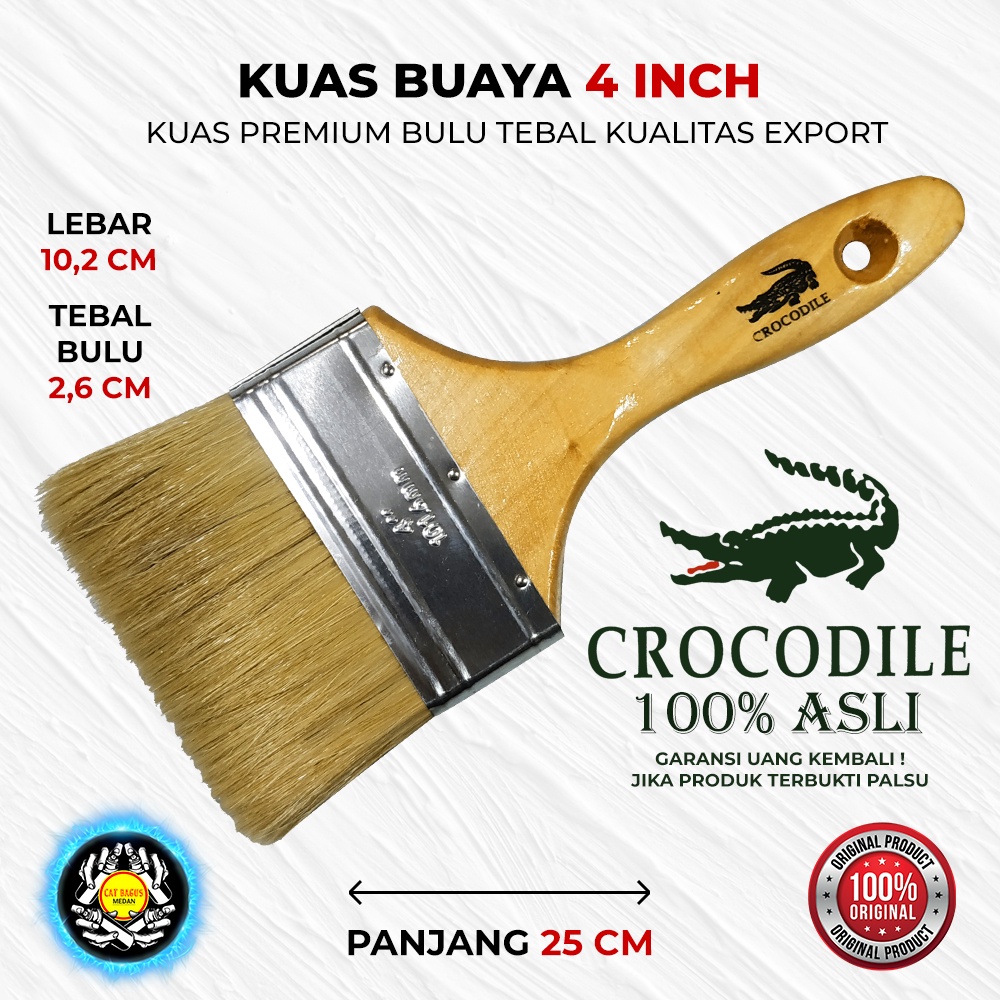 KUAS CAT 4" KUAS 4 INCH BUAYA CROCODILE ASLI BAGUS BULU PUTIH 4 INCI BULU PANJANG TEBAL TIDAK RONTOK