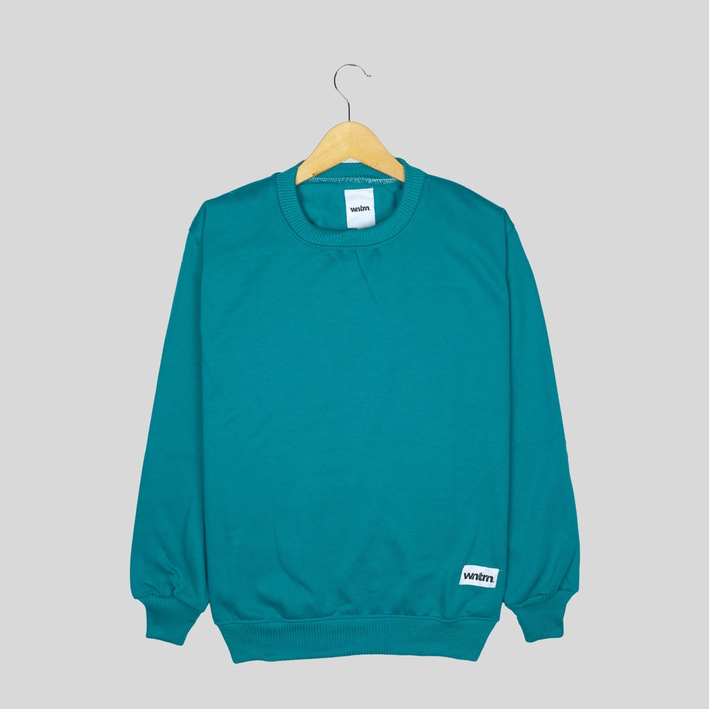 Sweater Pria Crewneck Polos WNTRN Cowok Cewek Suiter Krunek Sweatshirt Oversize Warna Tosca Lengan Panjang Unisex Pria Wanita