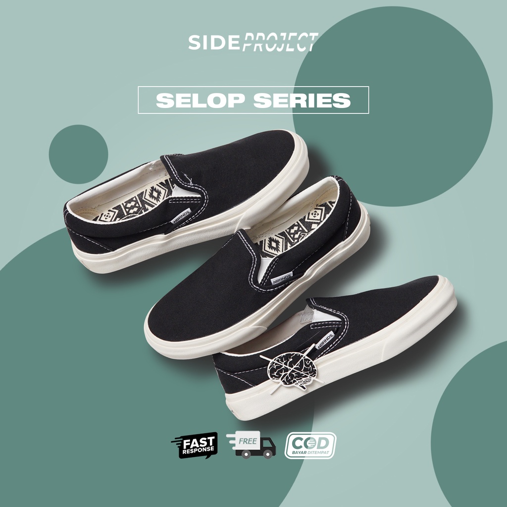 Sepatu sneakers slip on nobrands footwear Warna Hitam Putih - Original Nobrands Footwear