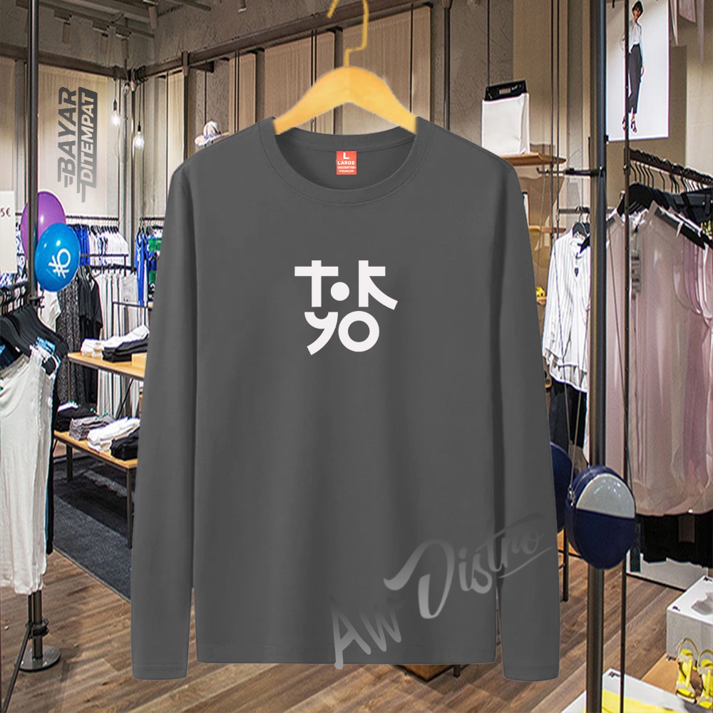 COD Baju Kaos Distro Tokyo Taxt Putih Premium Quality Lengan Panjang Kaos Tulisan Kaos Kata-Kata Kaos Sablon Big Size