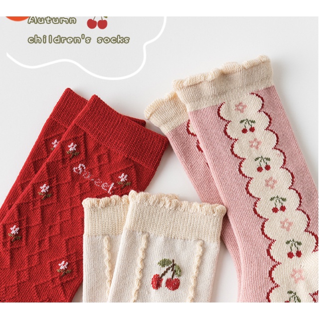 babyfit 3in1 premium knit CHERRY GARDEN kaos kaki anak perempuan long socks import ml-0317